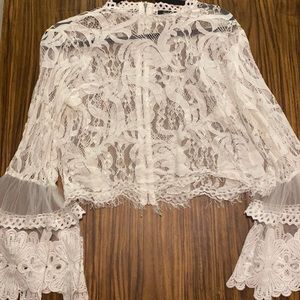 White lace detail shirt with bell sleeves